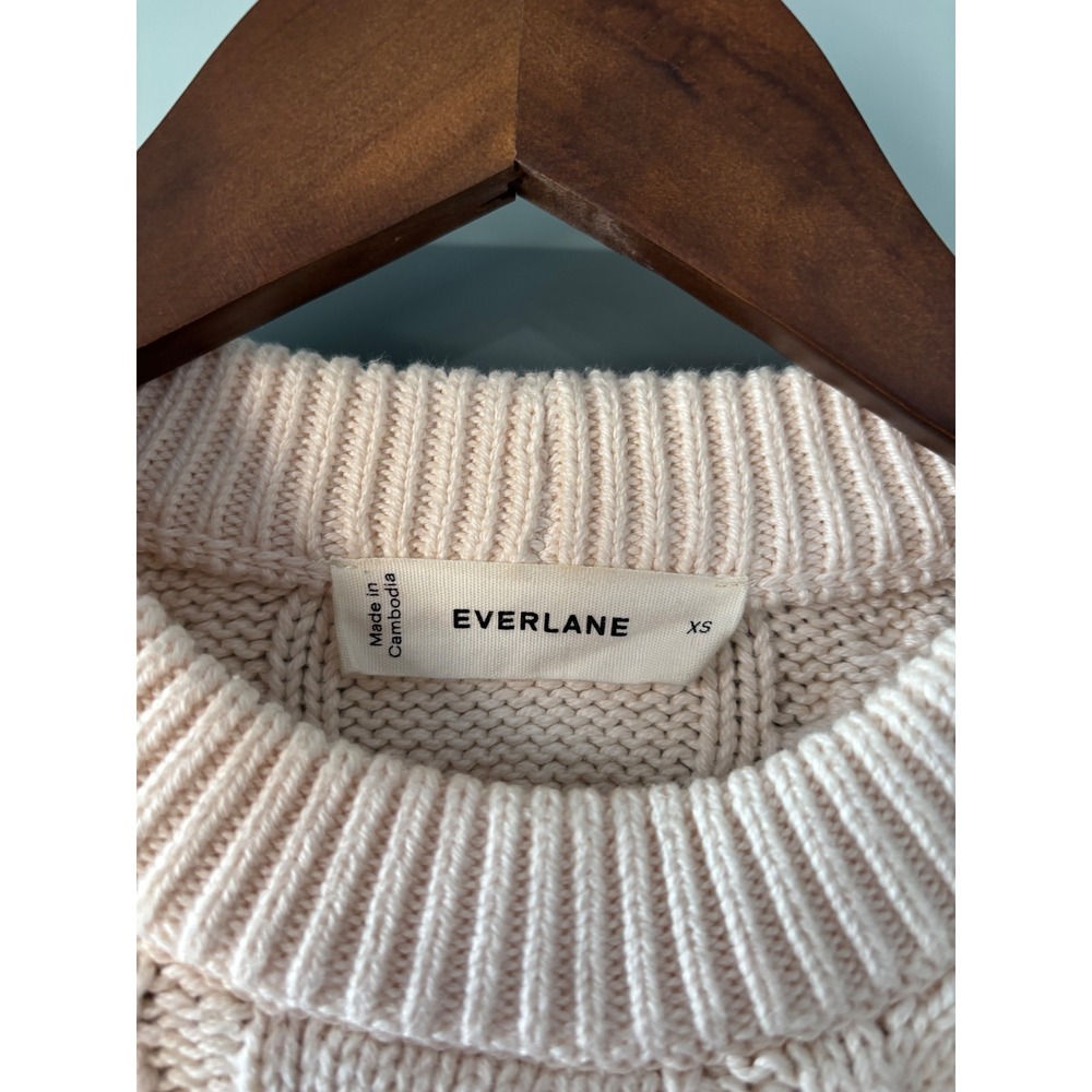 Everlane Womens XS Organic Cotton Cable Knit Sweater Cream Fishermans Crew Neck - Picture 4 of 8
